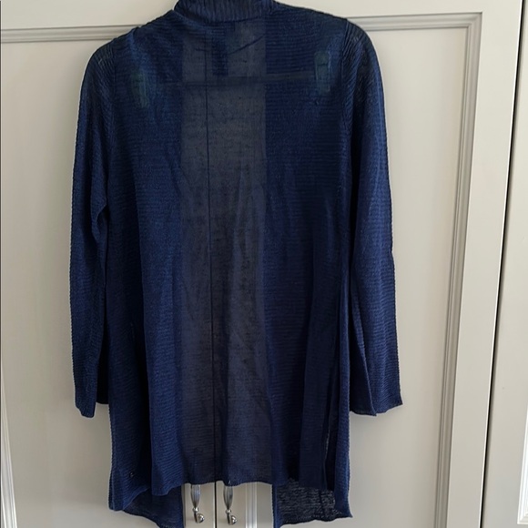 Navy Blue Open-Front Cardigan with Long Sleeves - Picture 2 of 3